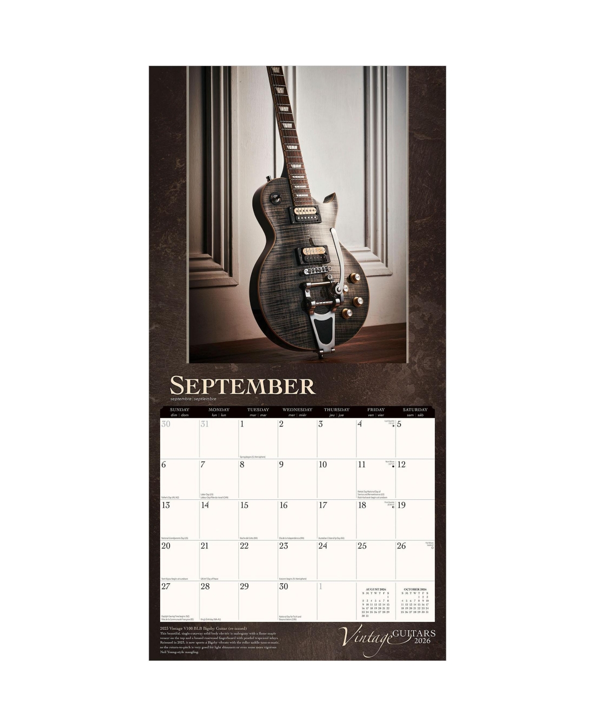 BrownTrout Vintage Guitars | 2026 12 x 24 Inch (Hanging) Monthly Square Wall Calendar | Foil Stamped Cover | Plastic-Free
