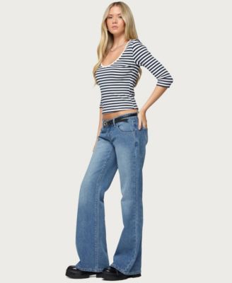 Women's Poppie Striped V Neck Top