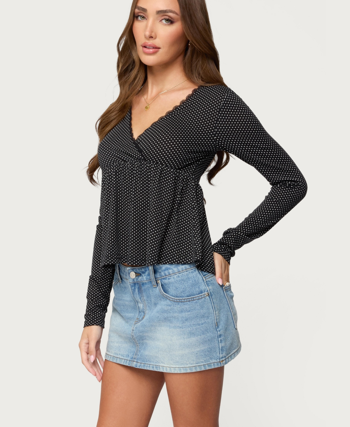 Edikted Women's Kenzie Long Sleeve Babydoll Top