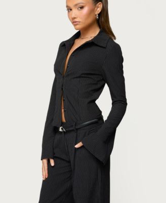 Women's Pinstripe Tailored Button Up Shirt