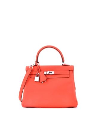 Pre-Owned HERMES Kelly 25 Handbag Orange Swift with Palladium Hardware