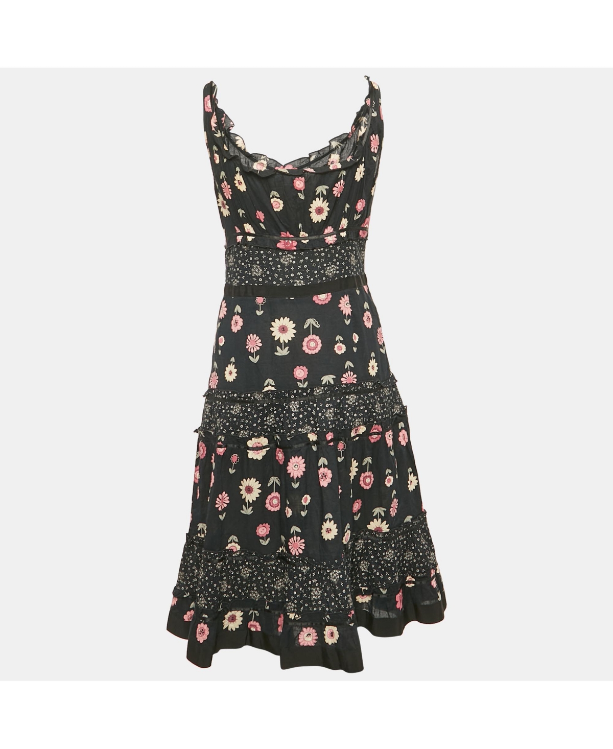 Pre-Owned Moschino Women's Cheap And Chic Dark Blue Floral Print Cotton Tiered Short Dress
