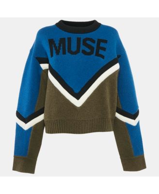 Women's Blue/green Muse Intarsia Rib Knit Sweater