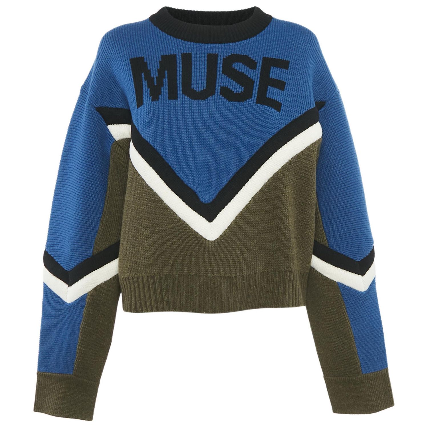 Women's Blue/green Muse Intarsia Rib Knit Sweater