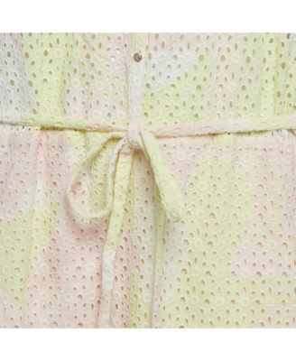 Women's Pink/yellow Camouflage Print Broderie Anglaise Cotton Requiem Dress