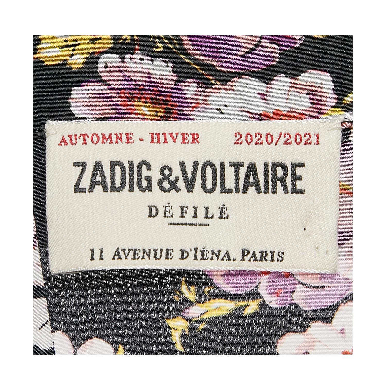Women's Pre-Owned Zadig and Voltaire Black Floral Print Silk Pleated Button Front Maxi Dress