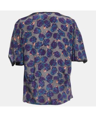 Women's Grey Printed Silk Toy Roses Deluxe Blouse