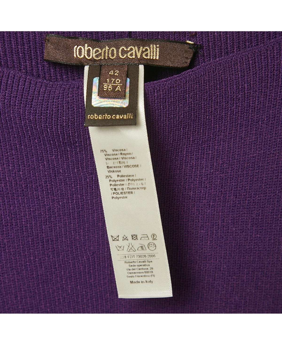 Pre-Owned Roberto Cavalli Women's Purple Knit Cut Shoulder Frayed Detail Bodycon Dress