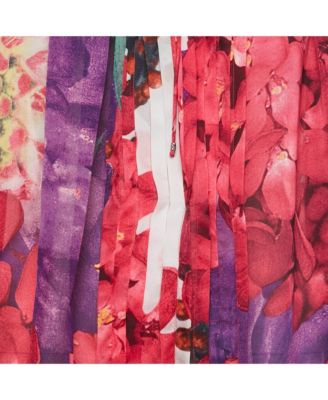 Women's Pink Floral Print Silk Pleated Blouse