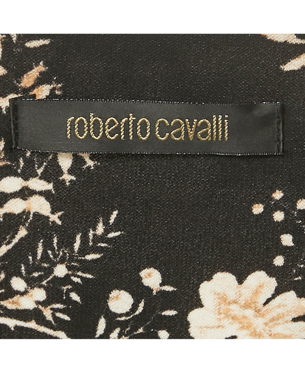 Pre-Owned Roberto Cavalli Women's Black Floral Print Jersey Ruche Neck Short Dress