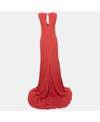 Women's Red Crepe Ruched Slit Maxi Dress
