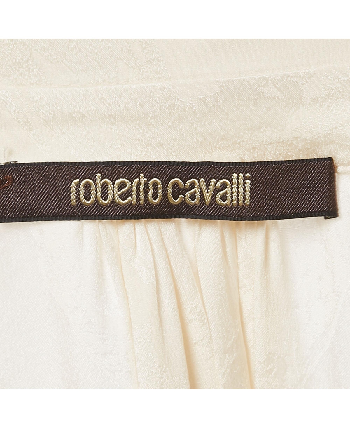 Pre-Owned Roberto Cavalli Women's Off-White Jacquard Puff Sleeve Blouse