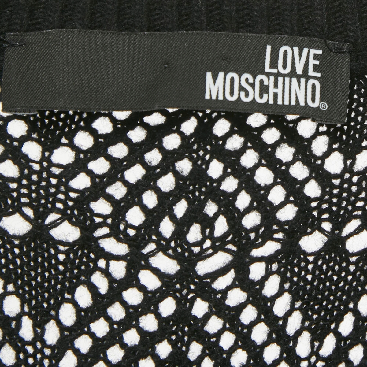 Pre-Owned Love Moschino Women's Black Patterned Knit Heart Patch Detail Sweater