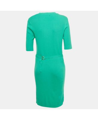 Women's Green Knit Belted Midi Dress