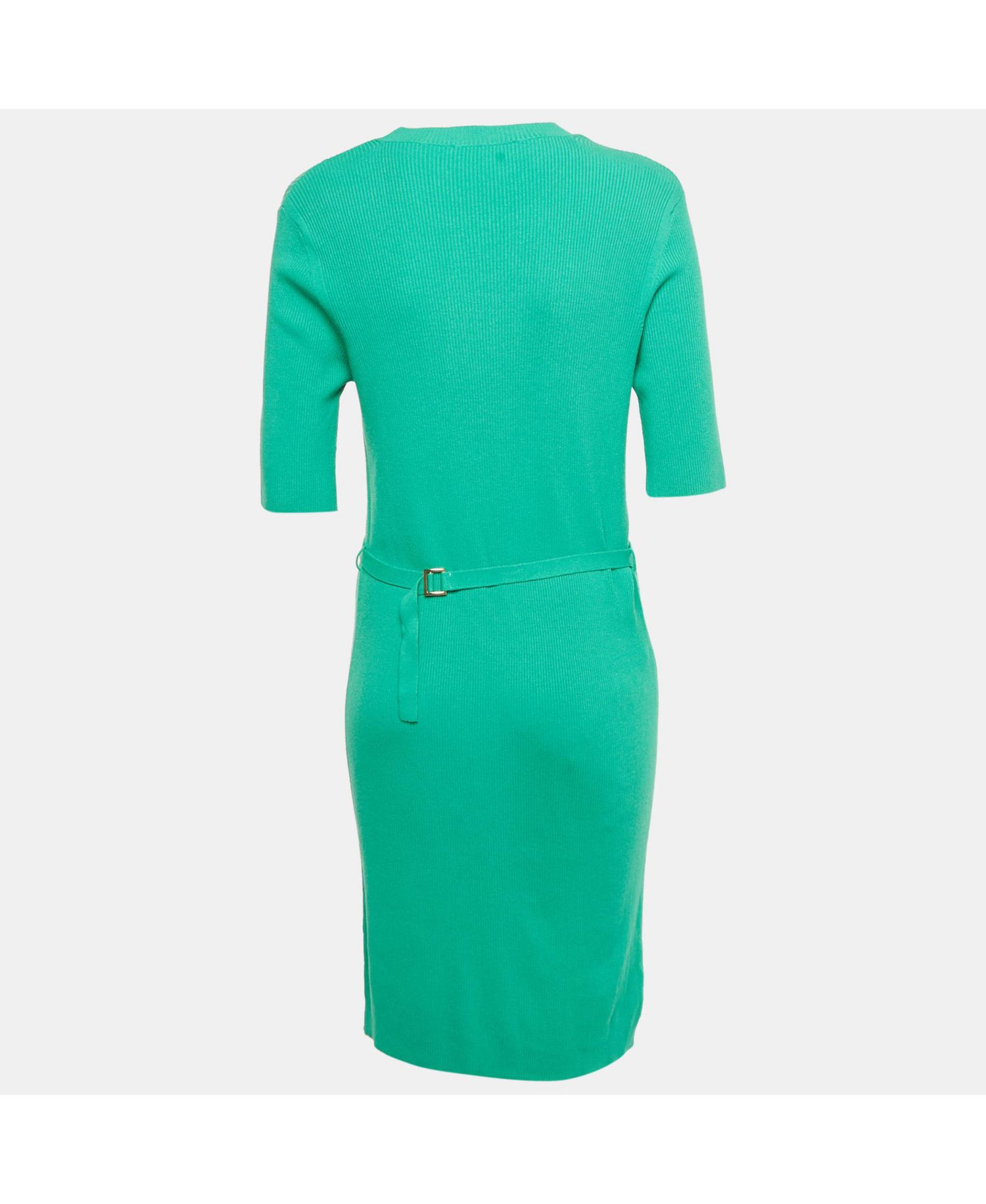 Women's Green Knit Belted Midi Dress