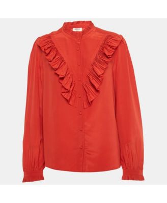 Women's Red Silk Ruffled Taccora Shirt