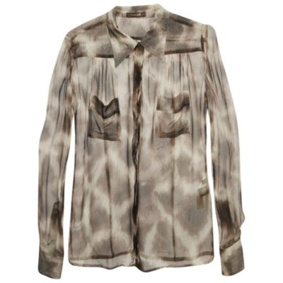 Women's Brown Animal Print Silk Sheer Shirt