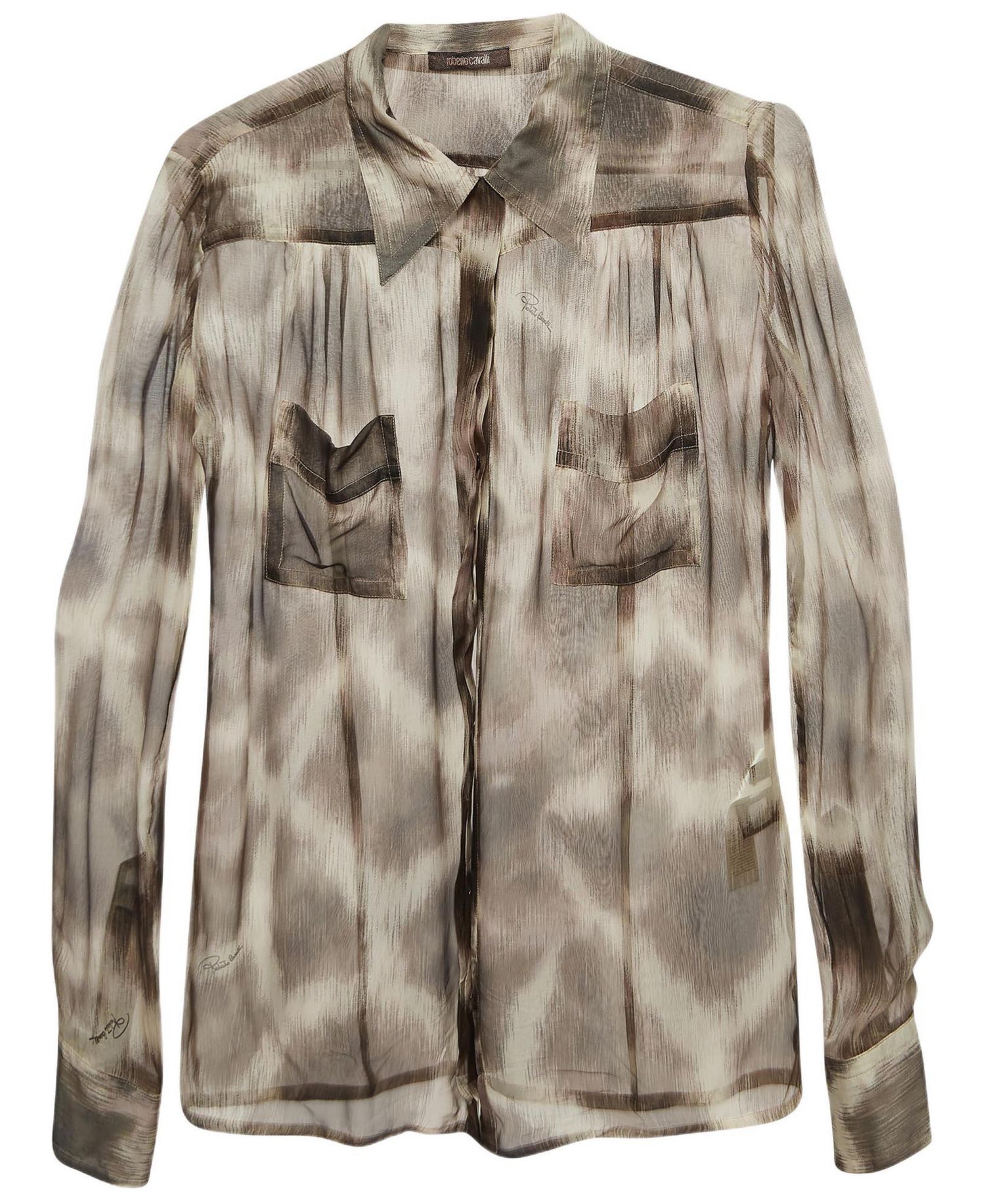 Women's Brown Animal Print Silk Sheer Shirt