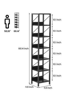 6 Tier Narrow Bookcase Tall Skinny Bookshelf Rustic Corner Shelf Small Bookshelves Industrial Bookcase for Bedroom, Living Room, Home Office