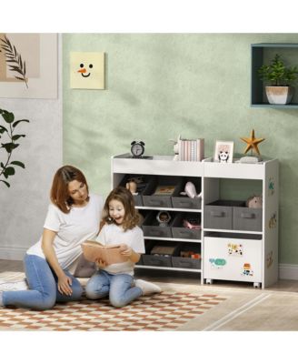 Toy Storage Organizer with 11 Fabric Bins, Moveable Cabinet