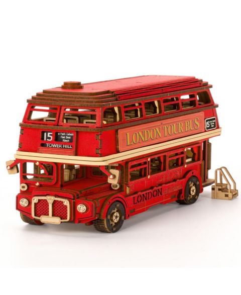 Детский пазл Robotime London Tour Bus 3D Wood 255-Piece Puzzle, Ages 14+
