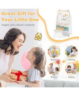 4 In 1 Kids Art Easel With Adjustable Height Whiteboard Blackboard And Study Table