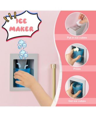 Wooden Pretend Play Kitchen With Ice Maker Range Hood And Blackboard.