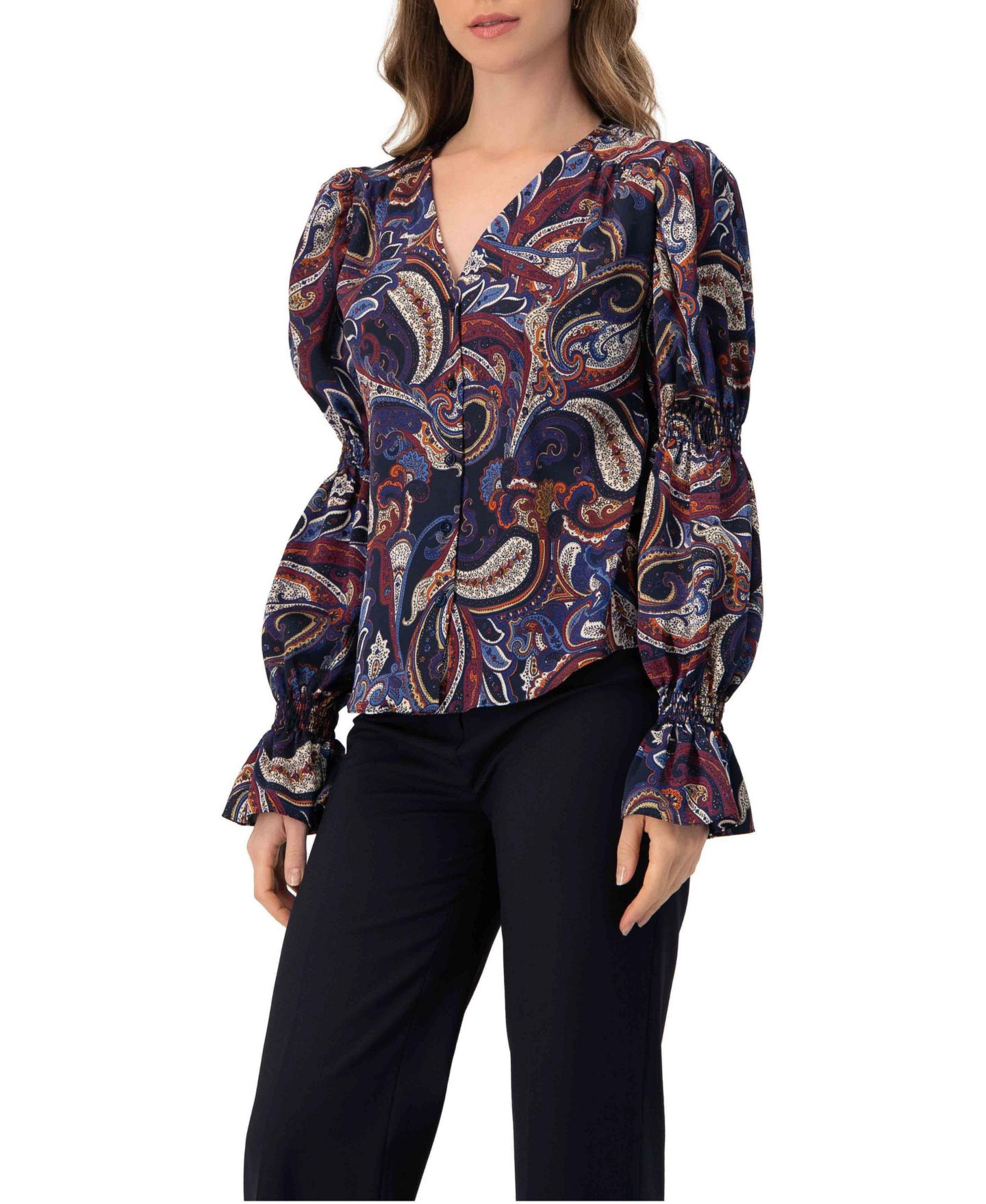 Женская рубашка Ivonne V-Neck Printed With Smocked Sleeves, цвет: Разноцветный коричневый — фото 3