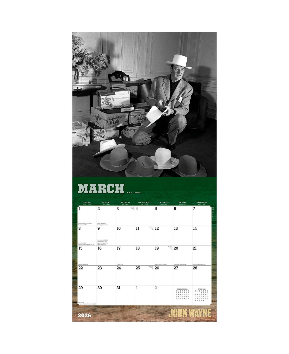 BrownTrout John Wayne Official | 2026 12 x 24 Inch (Hanging) Monthly Square Wall Calendar | Foil Stamped Cover | Plastic-Free