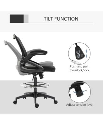 Mesh Drafting Chair with Flip-Up Armrests and Swivel Wheels,