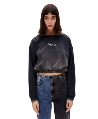 Women's Cotton Acid Washed Crop Hoodie