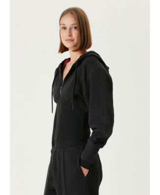 Women's Corset Zip-Front Cotton Hooded Sweatshirt