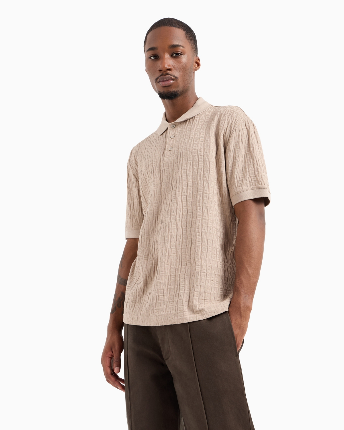 A|X Armani Exchange Men's Allover Textural Logo Polo Shirt