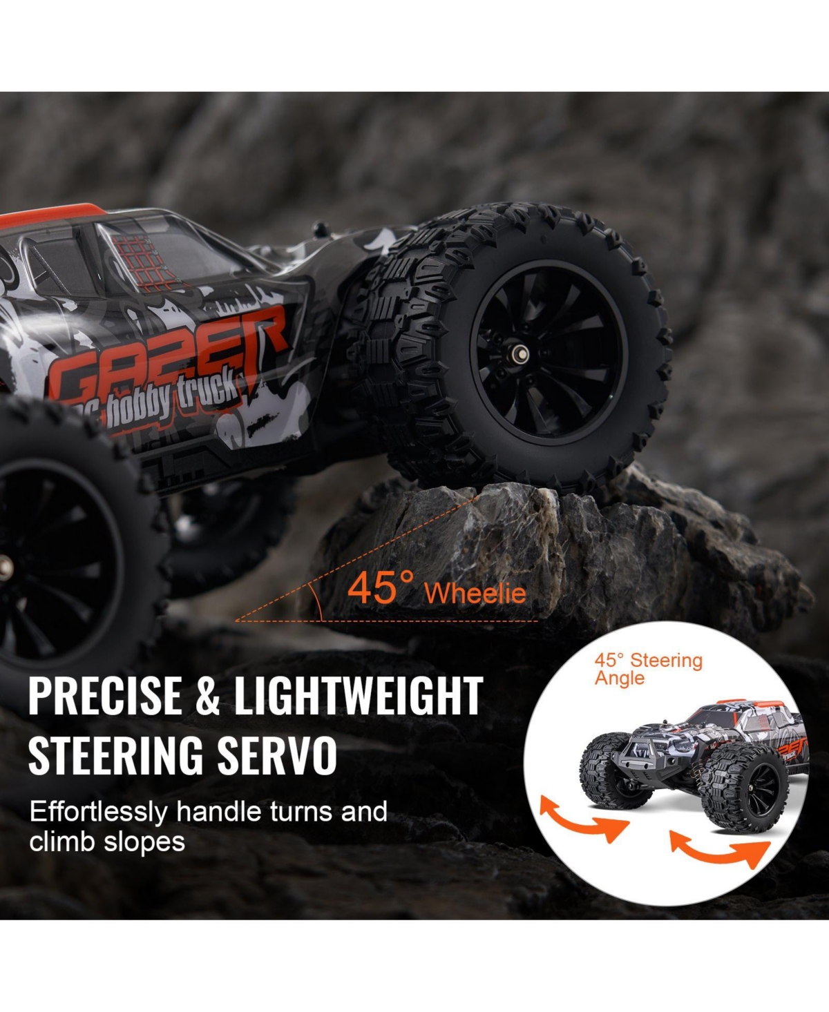 Mecale Remote Control Car, 1:14 4WD Off-Road Monster Truck 38 km/h, Wheelie Stunt Rc Car with 2 Batteries, Racing Gift for Kids 8