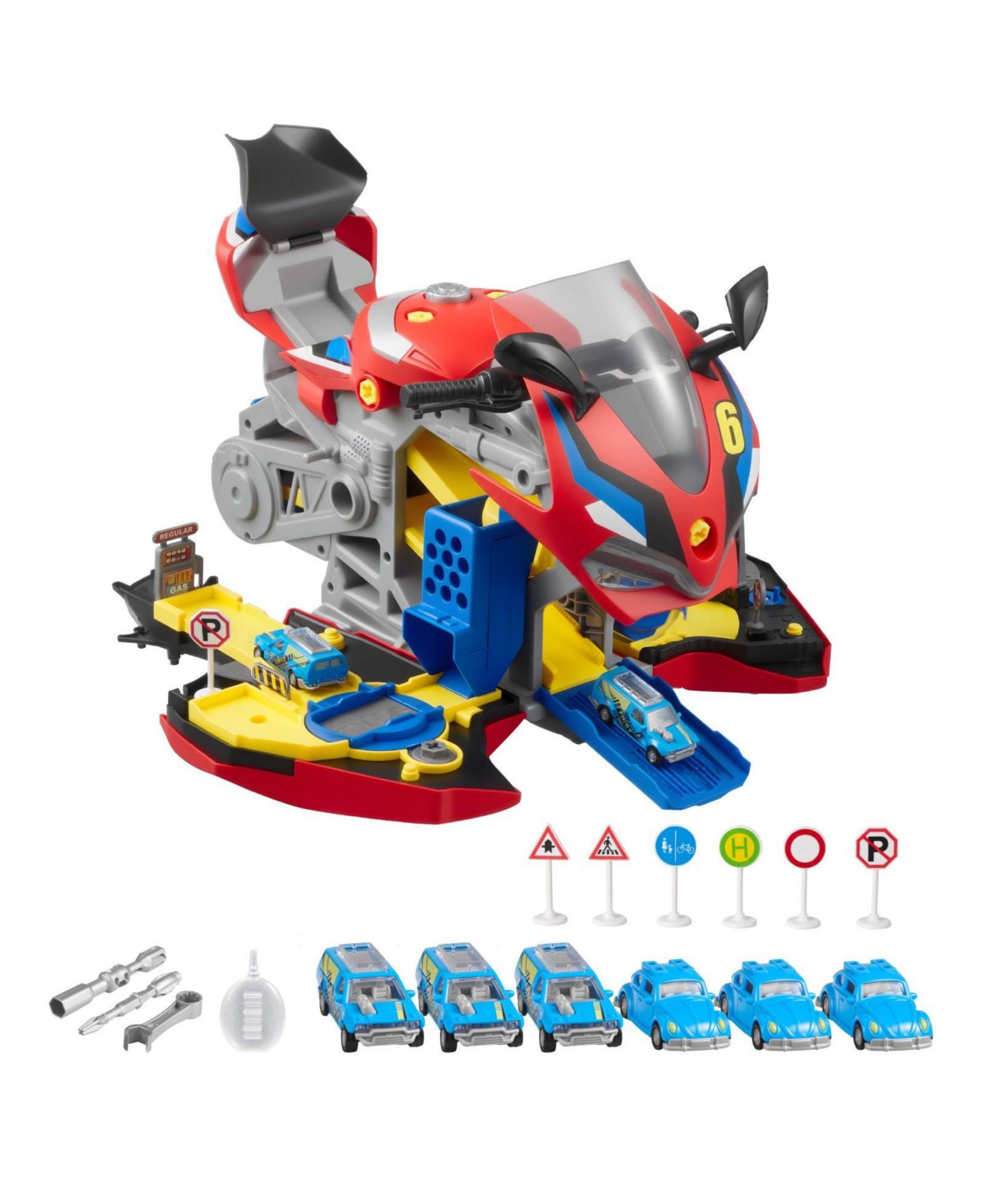 Детский игровой набор Mecale Motorcycle Engine Lights & Sounds 25-Piece Playset, Ages 3+, цвет: Красный — фото 9