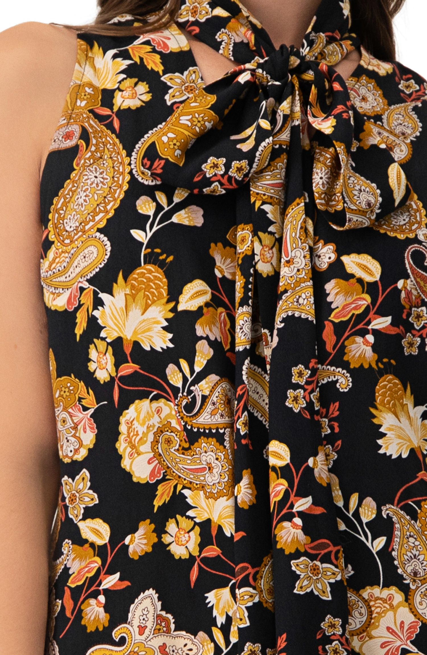 Women's V-Neck Sleeveless Blouse with Neck Ties