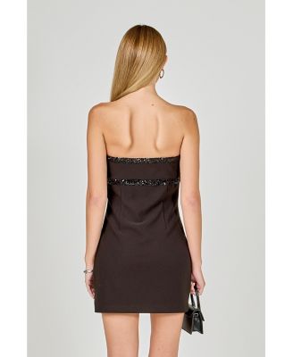 Women's Sequin Trimmed Strapless Mini Dress
