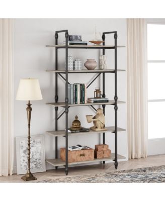 5 Tier Bookshelf, Vintage Bookshelves and Bookcases with Roman Column, Large Display Shelves for Home Office, Study Room, Living Room