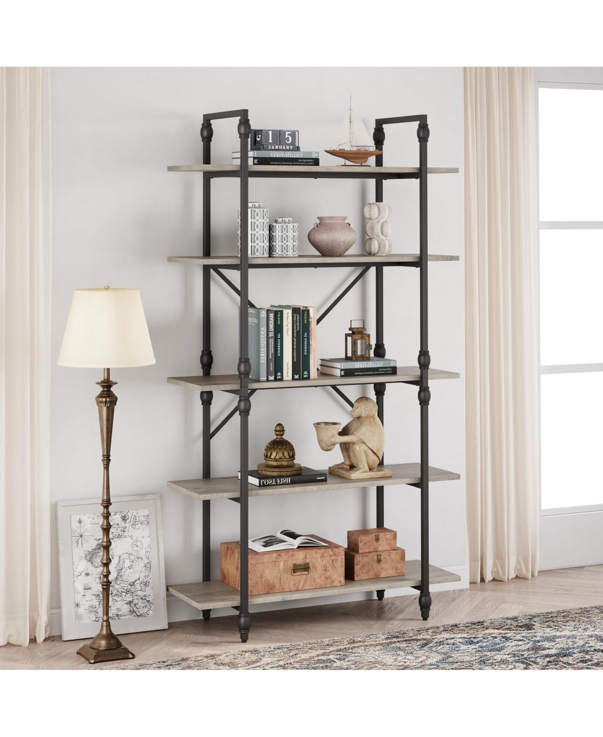 Gaomon 5 Tier Bookshelf, Vintage Bookshelves and Bookcases with Roman Column, Large Display Shelves for Home Office, Study Room, Living Room