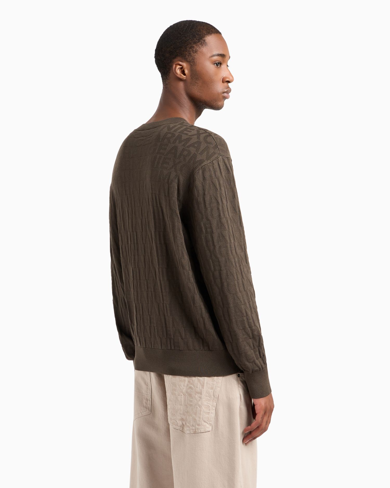 Men's Jacquard Allover Debossed Logo Crewneck Sweater