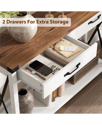 Console Table with 2 Drawers, Farmhouse Sofa Table with Storage Shelf, Accent Wood Entryway Table for Living Room, Hallway