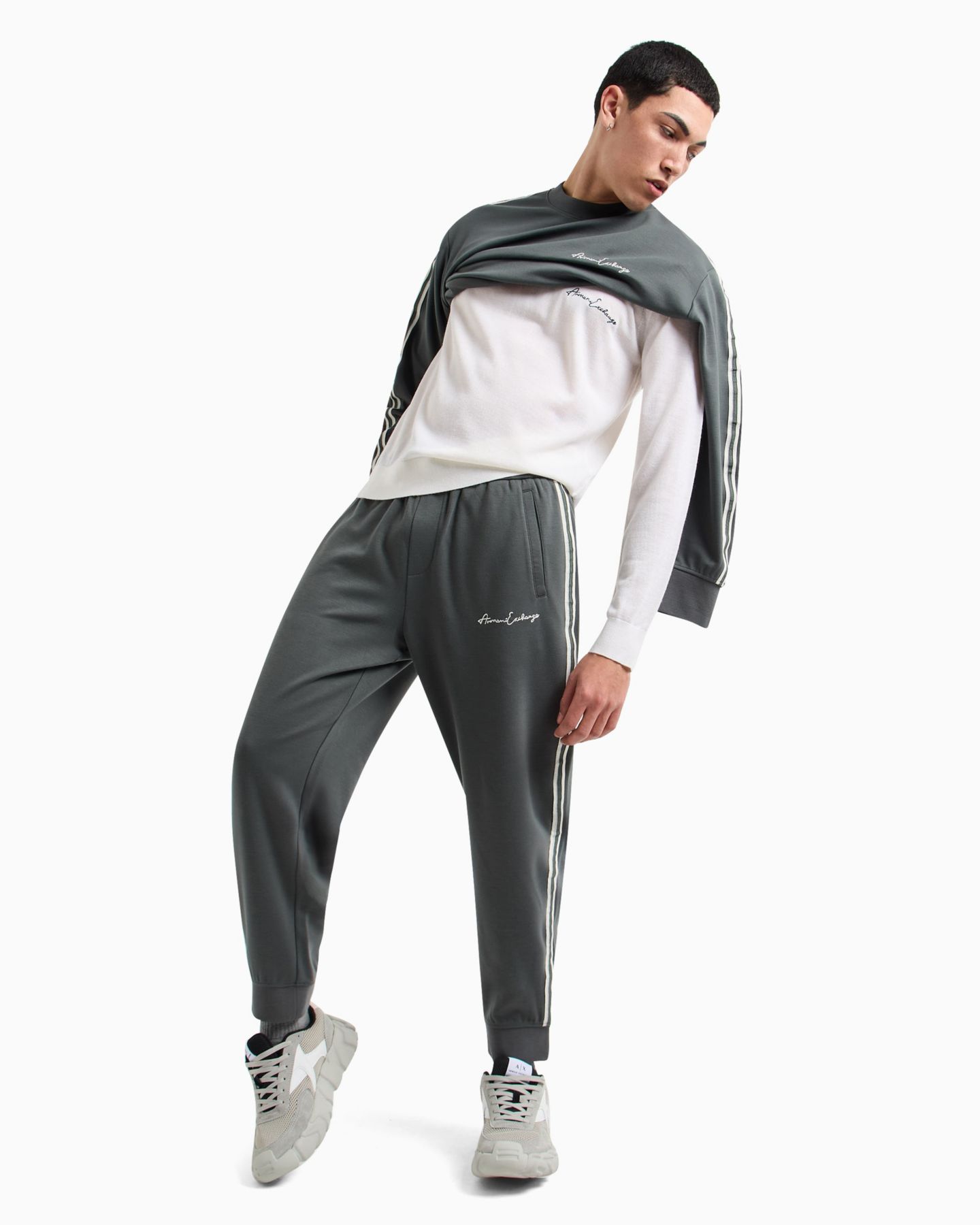 Мужской свитер A|X Armani Exchange Wool Mix Signature Logo, цвет: Молочный белый — фото 2