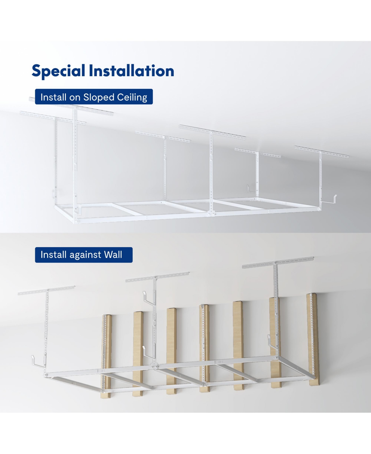 Fleximounts Ohk Frame-Only Ohk Series Ceiling Mounted Overhead Garage Storage Rack, White — 48" X 96"