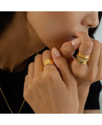 18K Gold Plated Sterling Silver Sleek and Chic Ring Set Holiday Gift Idea