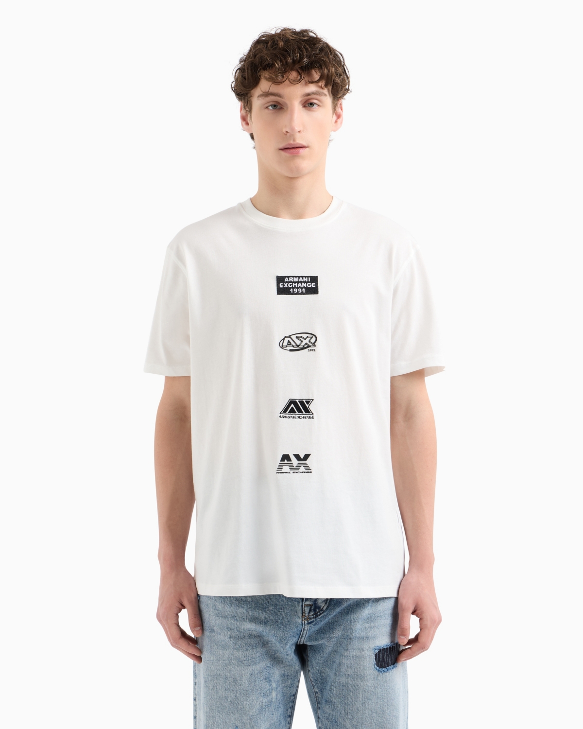 A|X Armani Exchange Men's Classic Fit Short Sleeve Stacked Logo Graphic T-Shirt