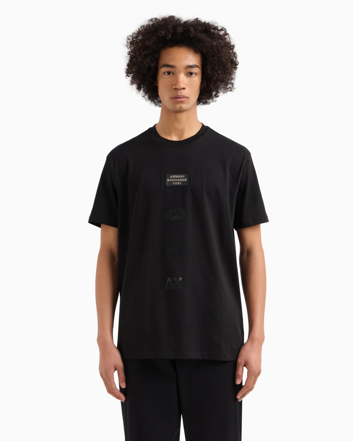 A|X Armani Exchange Men's Classic Fit Short Sleeve Stacked Logo Graphic T-Shirt