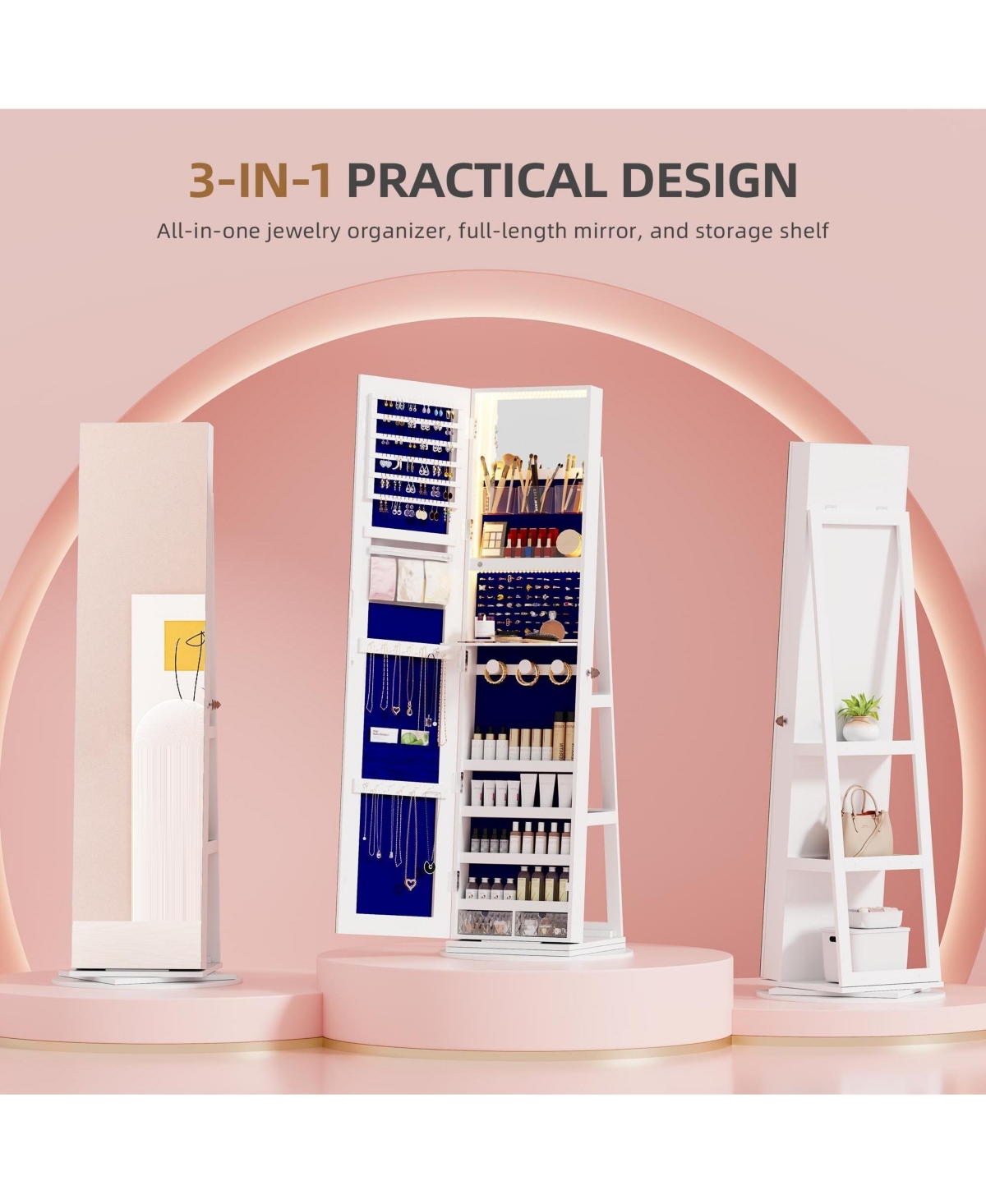 Vlsrka 360-degree Rotatable Floor Standing Full-Length Jewelry Armoire