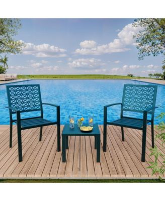 3 Piece Patio Bistro Set, Black Steel Outdoor Chairs and Table Set for 2, Small Modern Patio Furniture Set