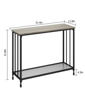 Narrow Console Table 32" Entryway Table with Glass Shelf and Metal Frame Couch Table Side Table with 2 Storage Shelves for Living Room