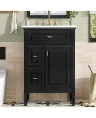 Freestanding Black Bathroom Vanity with Sink Flip Drawer and Adjustable Shelf